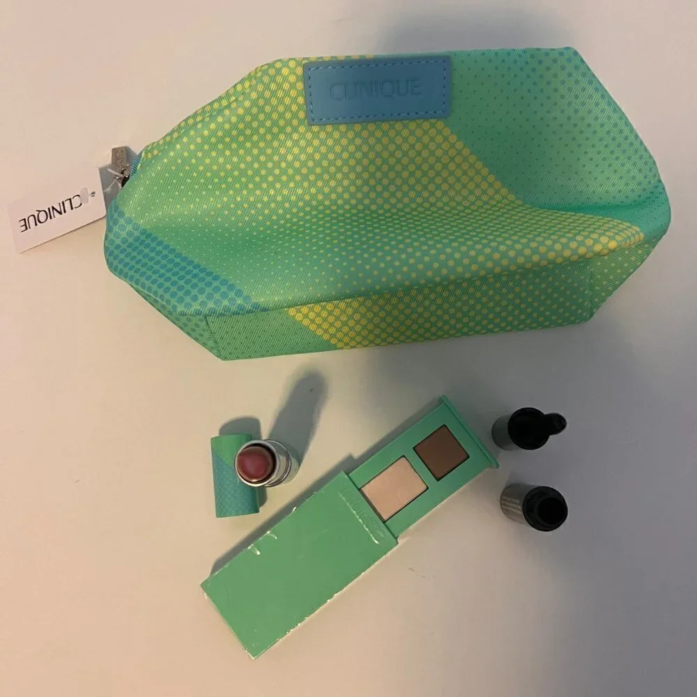 Clinique Cosmetic Bag Travel Size Lipstick Eyeshadow Mascara Set